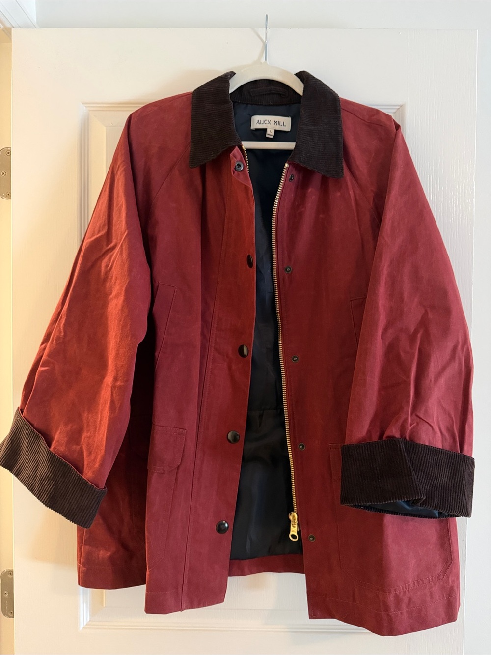 Alex Mill Red Chiltern Corduroy-Collar Waxed Cotton Jacket - Sz Large